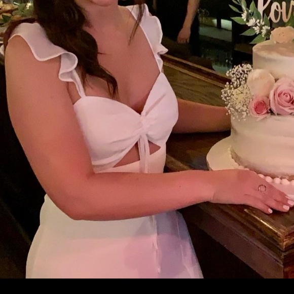 Lulus White Ruffled Maxi Dress worn once! Perfect for a wedding related event! - Picture 3 of 6